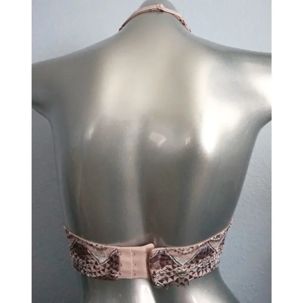 PINK Victoria's Secret Nwt Lightly Lined Cool Geo Lace Halter Bralette Bra XS